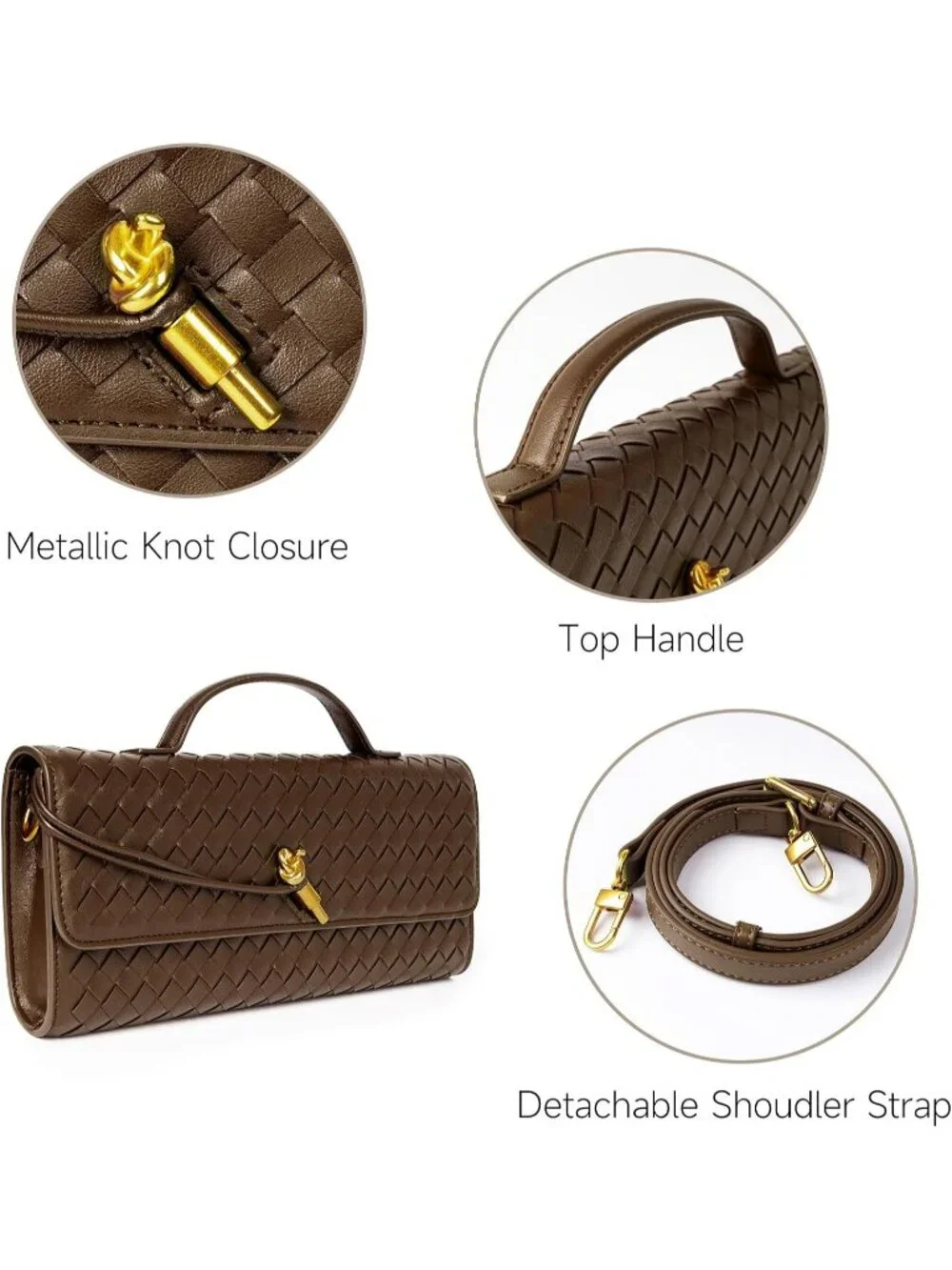 Women Pinus Woven Vegan Leather Clutch Purse Formal Evening Crossbody Bag